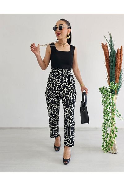6 butik altı üstü butik Stone Pattern Carrot Leg Trousers