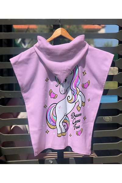 Evmila Unicorn Patterned Children's Poncho Beach Towel & Bathrobe 60X60 cm