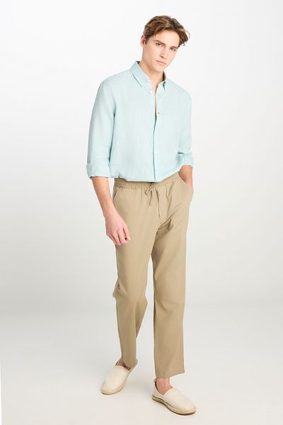Lee Regular Fit Κανονική κοπή Λαστιχένια λεπτομέρεια μέσης Λινό Μικτό παντελόνι με τρίχες καμήλας