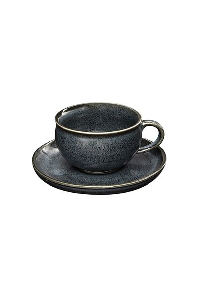 EasyLife Magma Series Porcelain Cup and Saucer Set Dark Blue and Black 120ml