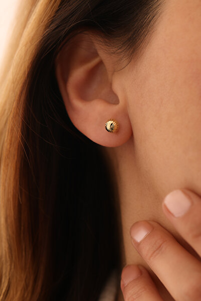 YAVUZ KUYUMCULUK 14 Ayar Altın Kalemli Top Küpe