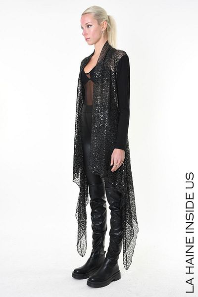La Haine Inside Us ASYMMETRIC CARDIGAN WITH SEQUINS - LA HAINE INSIDE US - L, BLACK