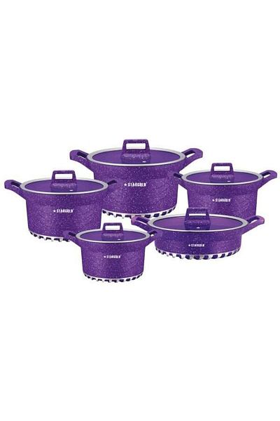 Generic Stargold 10-piece Nonstick Granite Cookware Set – Purple Non-stick Cooking Pots With Glass Lids