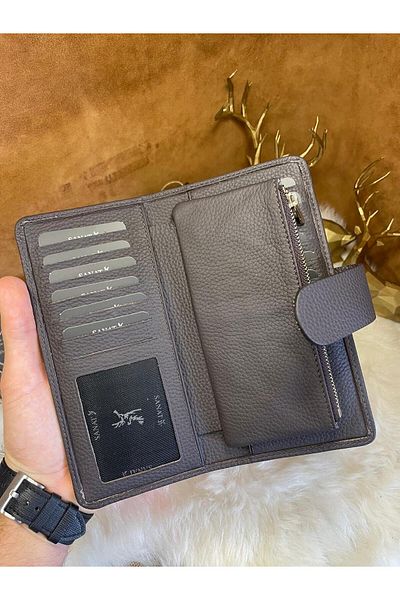 SANAT Sl-2183 Genuine Leather Patina Stylish Women's Portfolio Wallet 19cm X 9cm