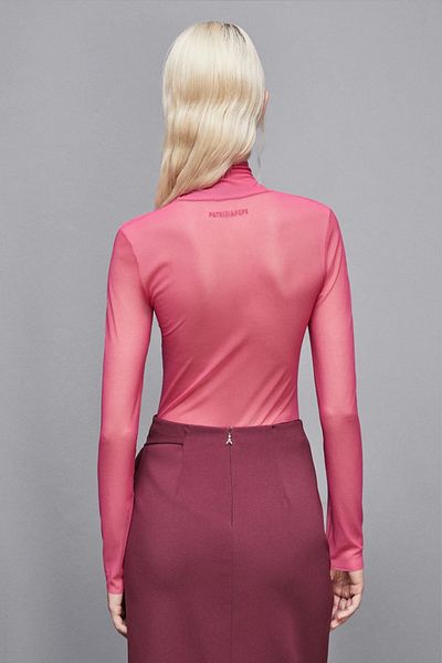 Patrizia Pepe HIGH COLLAR TULLE BLOUSE - PATRIZIA PEPE - M, FUCHSIA
