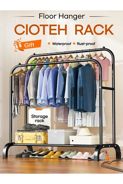 fulina Double Bar Metal Clothes Rack, 110x54x150cm, Hanger for Hanging Clothes, Black