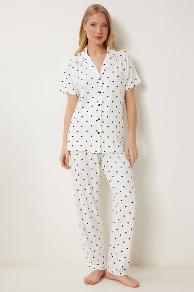 Lovelyİstanbul Set pijamale cu model flexibil și textură moale ALB LFP0003
