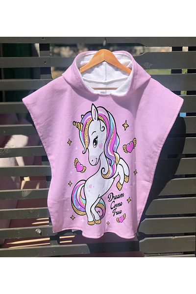 Evmila Unicorn Patterned Children's Poncho Beach Towel & Bathrobe 60X60 cm