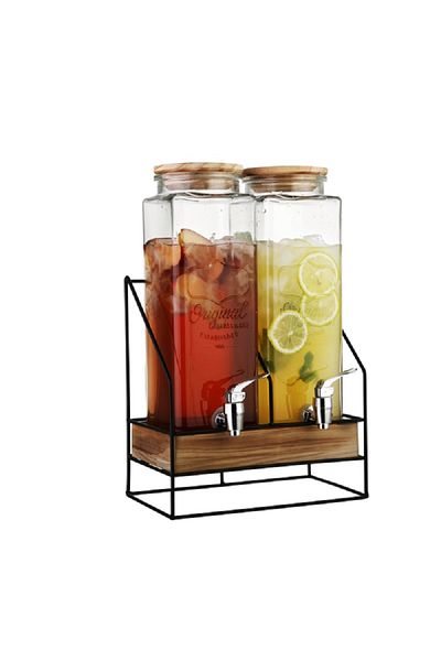Bien Servi 2-Piece High Quality Glass Dispenser with Iron Stand Multicolor