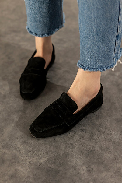 MYPOPPİSHOES Black Genuine Suede Loafer Violin
