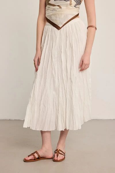 Gusto Pleated Cotton Long Skirt - Ecru