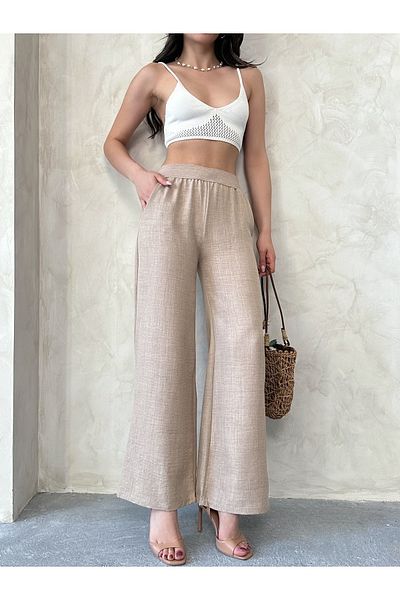 MD trend Women's Straw Corsage Loose Pants