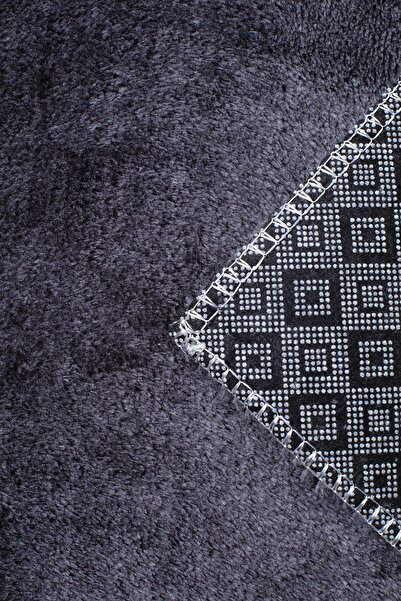 BSB HOME LİVİNG Soft Machine Washable Fringed Modern Toilet Set Anthracite 3-Piece Set (60X100-60X60-60X40)