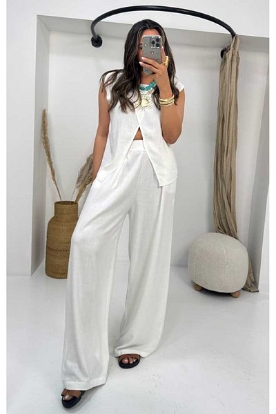 Sohotique By P Triangle Closure Cotton Linen Suit Ecru