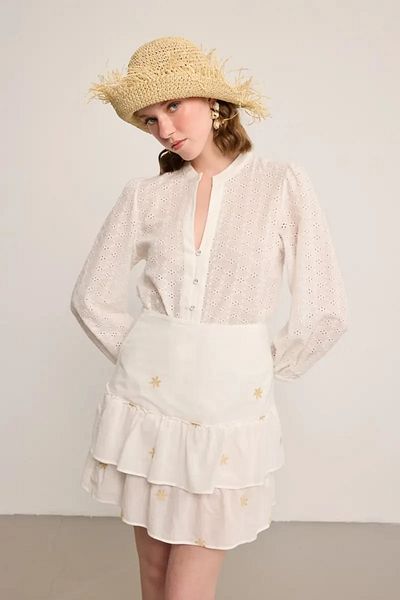 Gusto Embroidered Cotton Mini Skirt - White