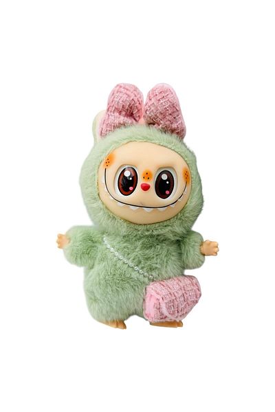 BaoBao Labubu green plush 15cm with bow and bag, BaoBao