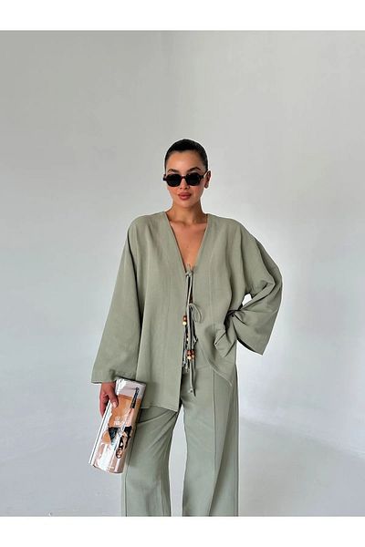 My Blog Çağla Beaded Kimono Linen Suit - 8321