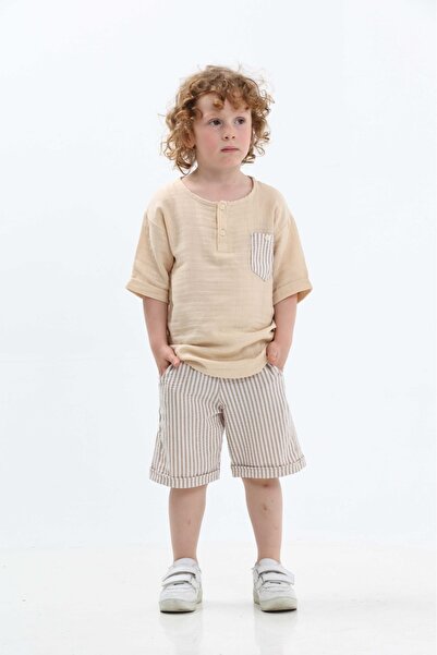 chacharon Boy's Muslin Fabric Shorts Bottom Top Set