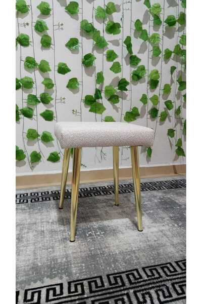 ÖZCAN METAL GOLD Metal Ayak Teddy Kumaş Dekoratif Çok Amaçlı Peluş Puf Tabure Bench Koltuk Sandalye