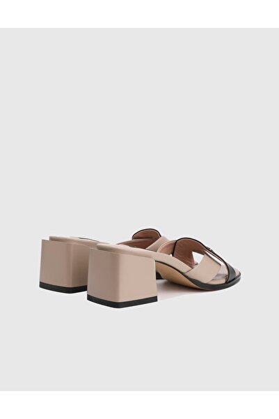 İLVİ Aymila Genuine Leather Mink Women's Heeled Slippers