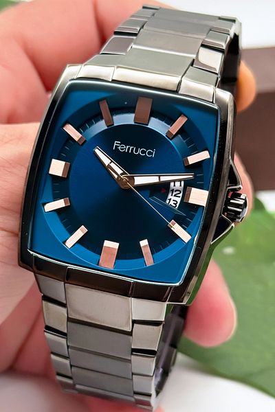 Ferrucci Men's Wrist Watch with Calendar Steel Case & Steel Cord Smoked Zmfer184