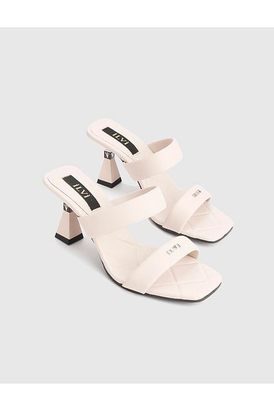İLVİ Downey Genuine Leather Beige Women's Heeled Slippers