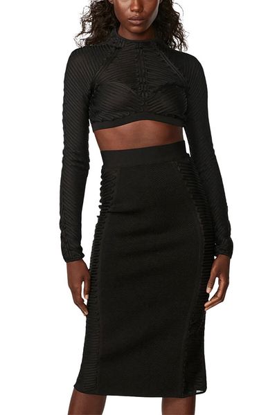 Herve Leger FUSTĂ MIDI BRODATĂ - HERVE LEGER X LAW ROACH - NEGRU, M
