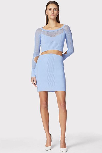 Herve Leger TOP MIXED RIB POINTELLE OFF - HERVE LEGER - BLUE, S
