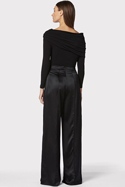 Herve Leger ICON HIGH WAIST SILK WIDE LEG PANTS - HERVE LEGER - BLACK, S