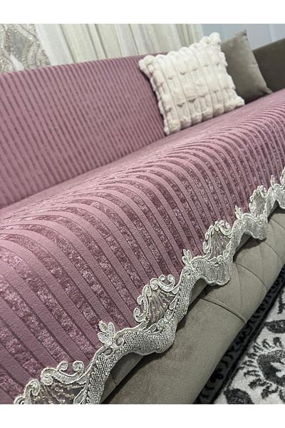 DECORA CASA HOME COLLECTİON Κάλυμμα καναπέ-κρεβάτι με ριγέ σφουγγάρι βελούδο αντιολισθητικό 170 x 210