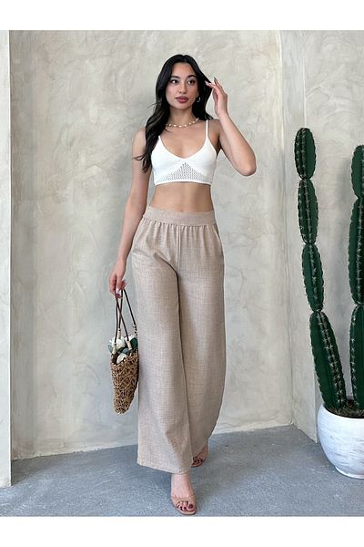 MD trend Women's Straw Corsage Loose Pants