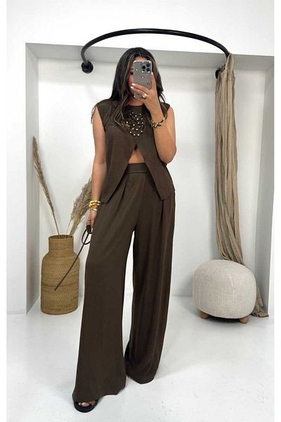 Sohotique By P Triangle Closure Cotton Linen Suit Bitter Brown
