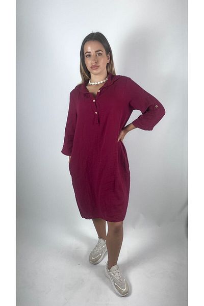 bomull textıle Muslin Fabric Collar Shirt Dress Tunic