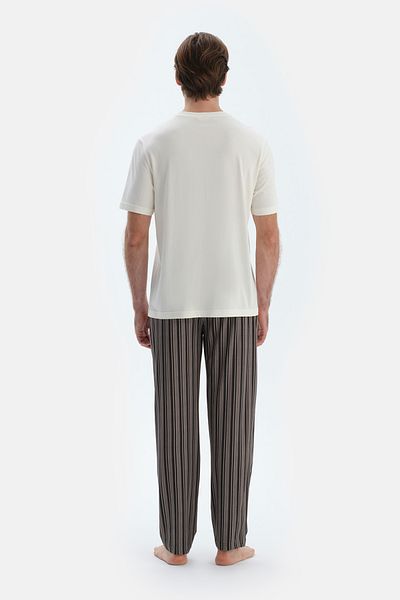 Dagi Ecru Short Sleeve Crew Neck Combed Cotton Modal T-Shirt