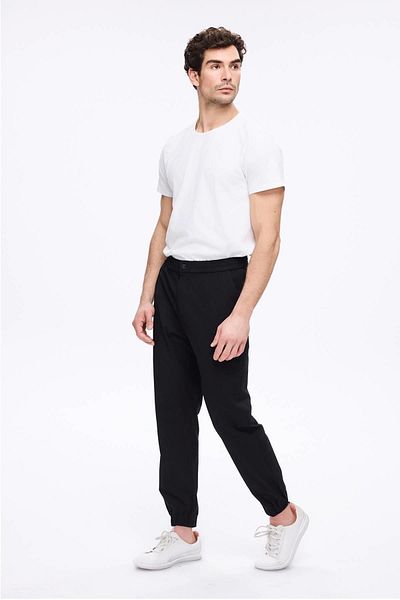 Haşema Black Men's Jogger Pants with Elastic Waist and Cuffs 4023
