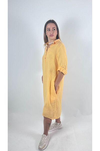 bomull textıle Muslin Fabric Collar Shirt Dress Tunic