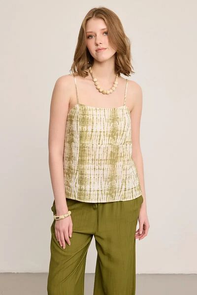 Gusto Butterfly Collection Linen Tank Top - Green