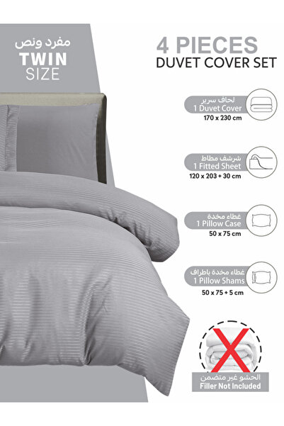 Donetella 4-Piece Hotel Striped Duvet Cover Set, King Size 170x230 cm, Microfiber, Without Filler