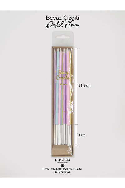 partince 12 Adet Beyaz Çizgili Pastel Renkli Pasta Mumu Doğum Günü Pasta Mumu