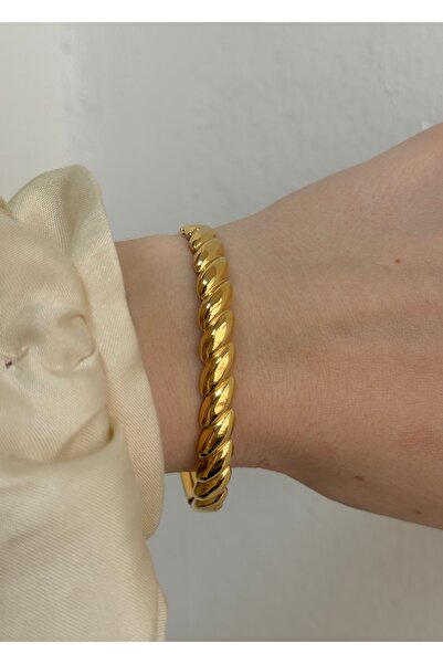 KİLİGİSTANBUL Steel 0.06 mm Thickness Twisted Clamp Bracelet (6.50 cm Diameter)