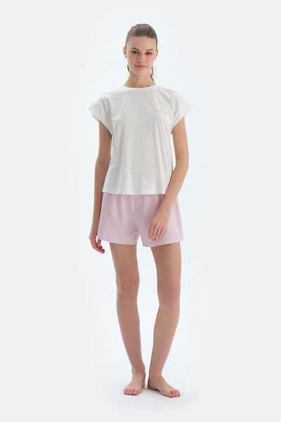 Dagi Ecru Embroidery Detailed Woven Shorts Pajama Set