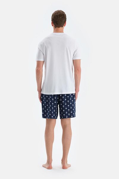 Dagi Ecru Print Detailed Crew Neck T-Shirt Shorts Pajama Set