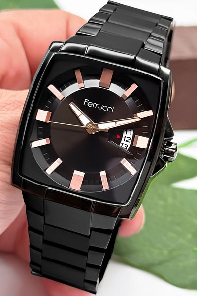 Ferrucci Men's Wristwatch with Calendar Steel Case & Steel Cord Black Zmfer184