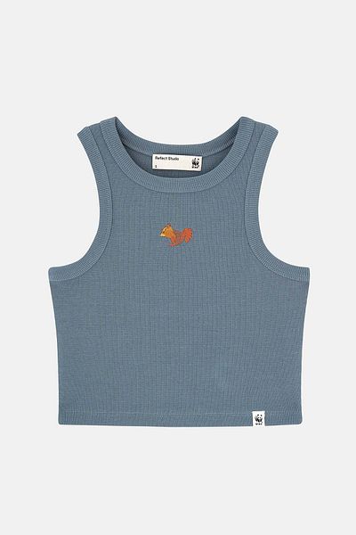WWF Market Squirrel Halter Neck Ribbed Crop Top - Smoked