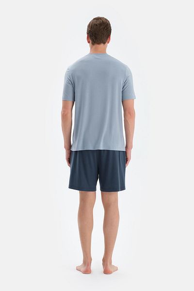 Dagi Set de pijamale cu tricou și pantaloni scurți Blue Pat și Pocket Pocket