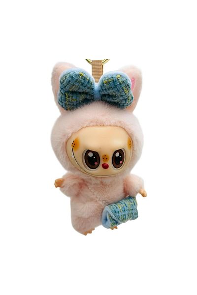 BaoBao Pink Labubu 15cm with bow and bag – adorable fashion accessory, BaoBao