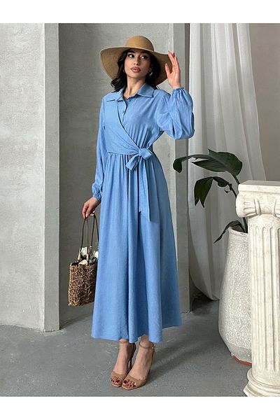 MD trend Rochie lungă de damă, cu nasturi, cu legare laterală