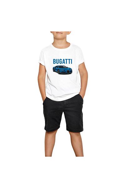 Z zepplin Bugati Blue Sport Car White Kids T-Shirt