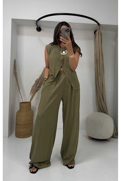 Sohotique By P Triangle Closure Cotton Linen Suit Khaki