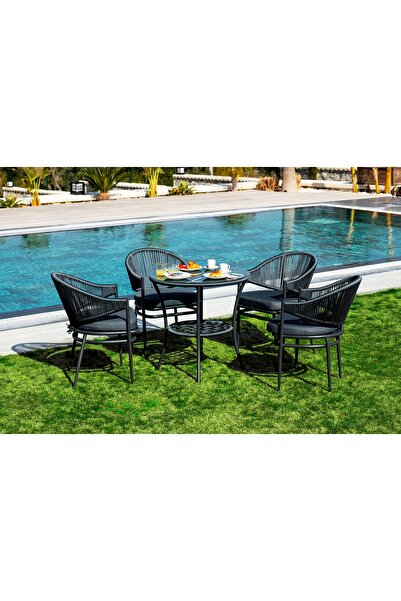 Vivense İRİS ALÜMİNYUM İP ÖRGÜ BAHÇE TAKIMI, ANTRASİT